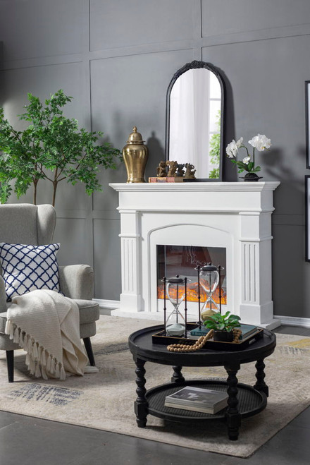 Hand Carved Rose Antique Mirror Frame, Wood Arch Mirror Wall Decor For Living Room