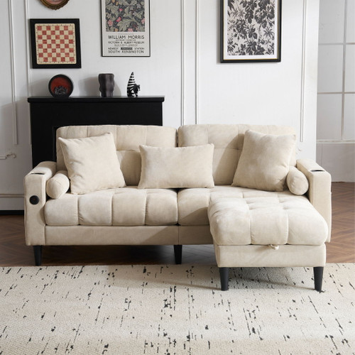 3 Seat L-Shaped Sofa With Removable And Storage Ottoman, Side Storage, And USB / C - Type Charging Ports Sofa For Living Room