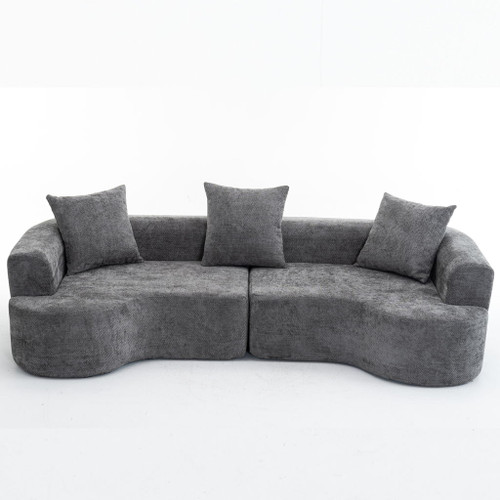 Modern Style Ultra Smooth Curved Sofa With 3 Pillows