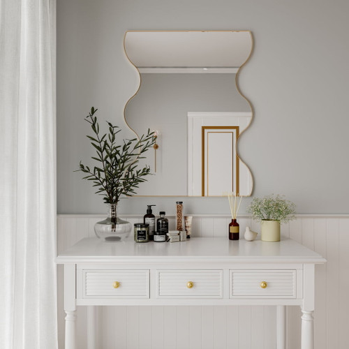 Wall Mirror Rectangular Mirror With 2 Wavy Sides Metal Framed Mirror Vanity Mirror Dressing Mirror, For Bathroom, Living Room, Bedroom Wall Decor