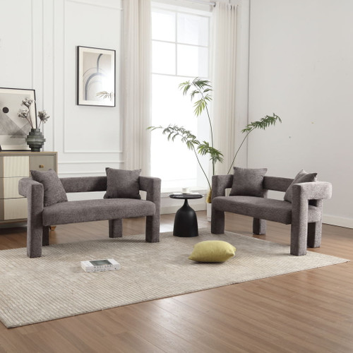 Modern Chenille Loveseat Sofa, Comfy Upholstered 2 Seater