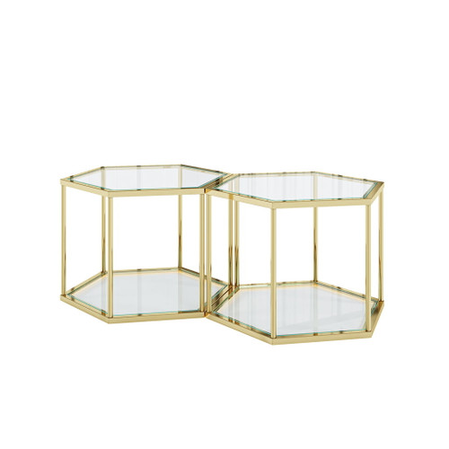 Modern Coffee Table With Double Layer Tempered Glass And Polygonal Design