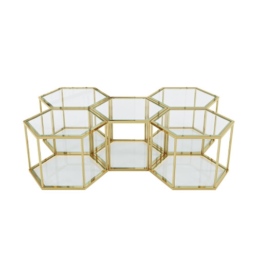 Modern Coffee Table With Double Layer Tempered Glass And Polygonal Design