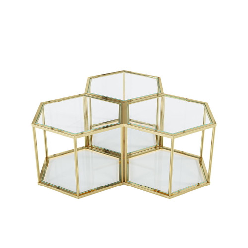 Modern Coffee Table With Double Layer Tempered Glass And Polygonal Design