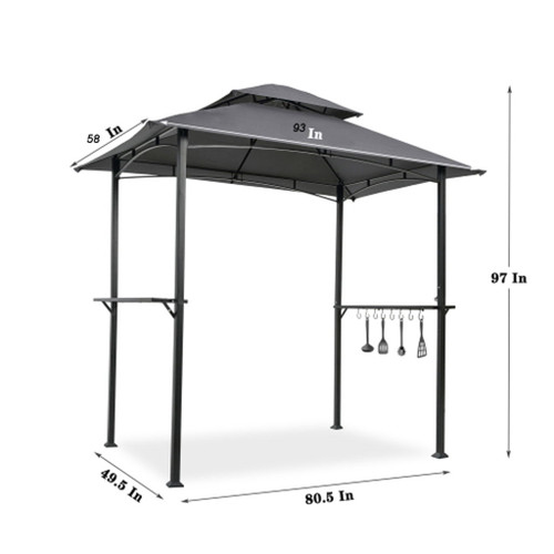 Outdoor Grill Gazebo With Double Tier Soft Top Canopy, Steel Frame, Bar Counters & Hook