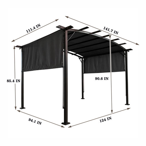 Outdoor Patio Pergola Gazebo - Steel Frame Sun Shelter With Retractable Canopy