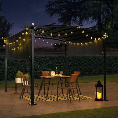 Outdoor Patio Pergola Gazebo - Steel Frame Sun Shelter With Retractable Canopy