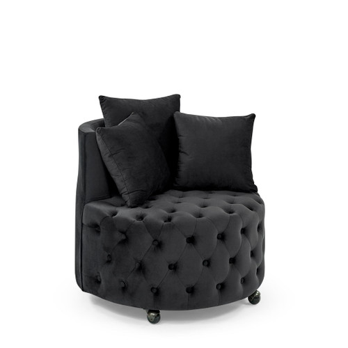 Modern Upholstered Swivel Chair With Button Tufted Design And Movable Wheels