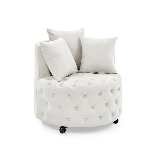 Modern Upholstered Swivel Chair With Button Tufted Design And Movable Wheels