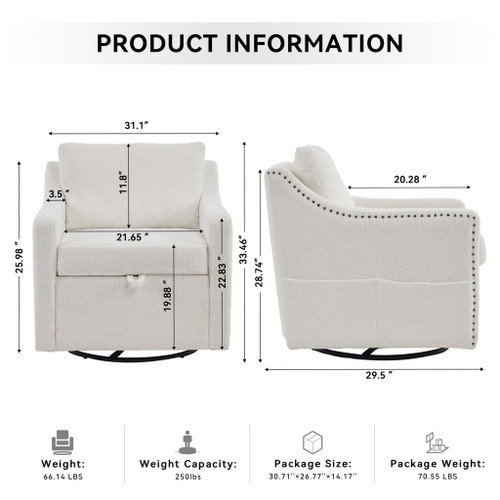 Linen Fabric 360° Swivel Accent Chair With Upholstered Back Pillow And Rivet Armrest