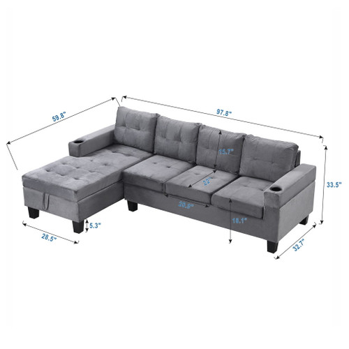 Modern Sectional Sofa Set With L Shape Chaise Lounge And Storage