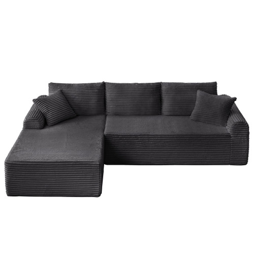 Modular Corduroy Sectional With Arched Armrests, Includes 3 Back Cushions & 2 Throw Pillows