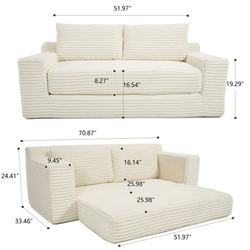 Convertible Loveseat Sofa Bed With Memory Foam & Steel Frame