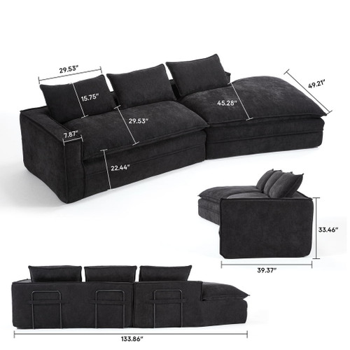 Modern Minimalist Modular Sectional Sofa With Deep Seats And Right Facing Chaise