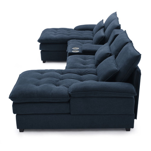 Contemporary U Shaped Sofa With Console And Cupholders