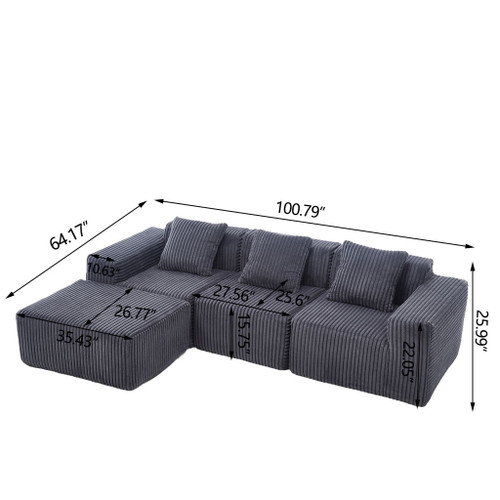 L - Shape Modern Minimalist Modular Sectional Sofa, Upholstered Cloud Couch With Deep Seats