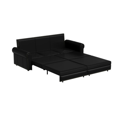 3 In 1 Convertible Sleeper Sofa With Nailhead Trim & Rolled Arm