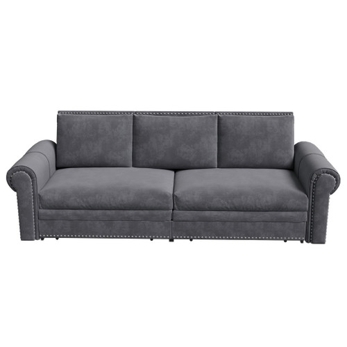3 In 1 Convertible Sleeper Sofa With Nailhead Trim & Rolled Arm