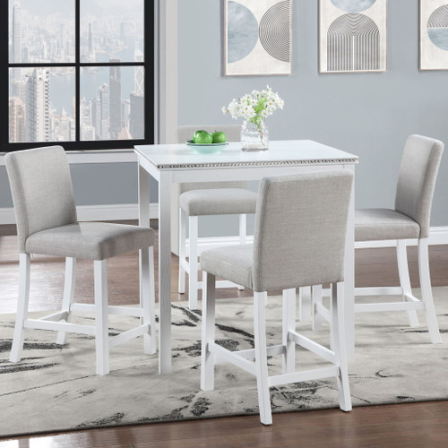 5 Piece Counter Height Table Set, Square Table And 4 Upholstered Chairs