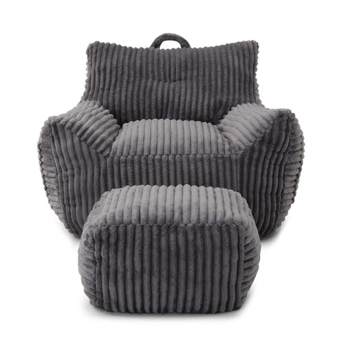 Giant Bean Bag Chair With Armrests And Footstool