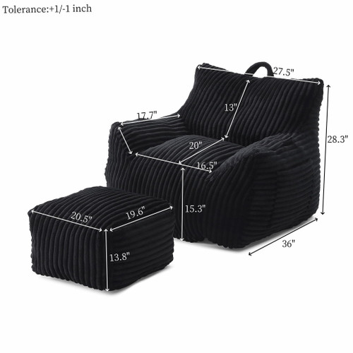 Giant Bean Bag Chair With Armrests And Footstool