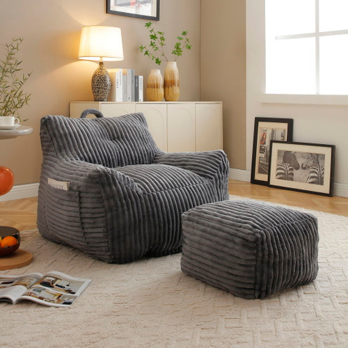 Giant Bean Bag Chair With Armrests And Footstool