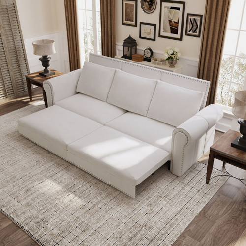 Pull Out Sofa Bed 3 In 1 Convertible Sleeper Sofa With Nailhead Trim & Rolled Arm, Multi Functional