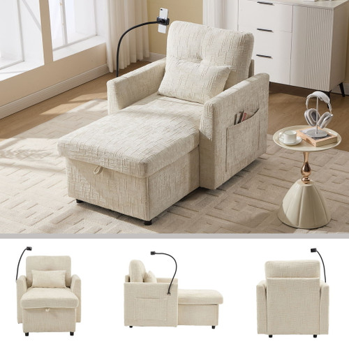 Multifunctional Chenille Recliner Sofa With Storage And Phone Bracket