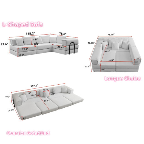 Modular L Shaped Floor Living Room Sofa Set With 6 Pillows