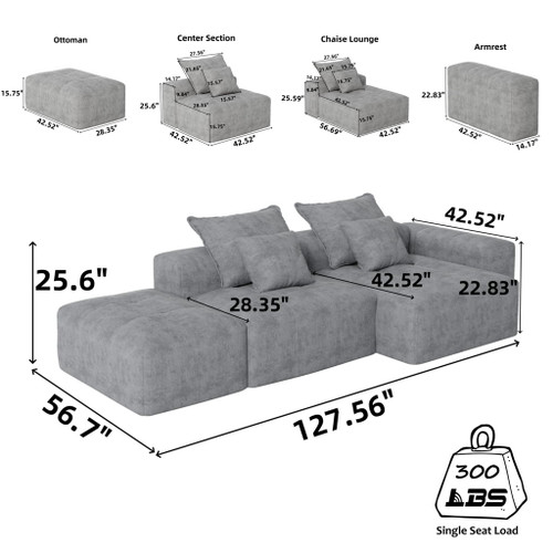 Modern Oversized Diy Combination Modular Sectional Sofa With Pillows