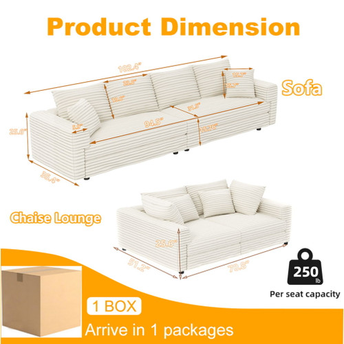4 Seat Sofa, Modern Comfy Upholstered Sofa Cloud Couch, Deep Seat Couches With Soft Pillows