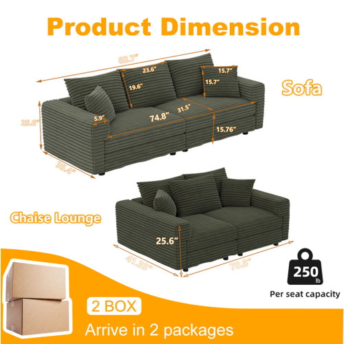 4 Seat Sofa, Modern Comfy Upholstered Sofa Cloud Couch, Deep Seat Couches With Soft Pillows