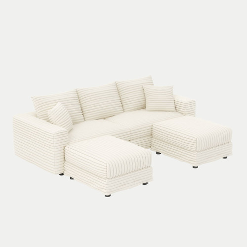 Deep Seat Convertible Sofa With Soft Pillows And Ottomans