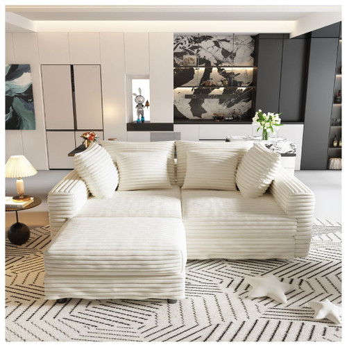 Deep Seat Convertible Sofa With Soft Pillows And Ottomans