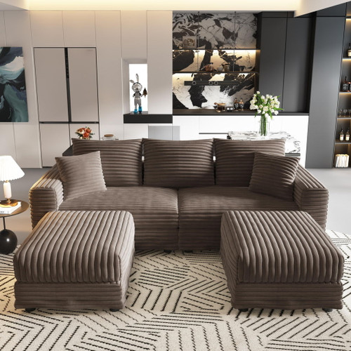 Deep Seat Convertible Sofa With Soft Pillows And Ottomans