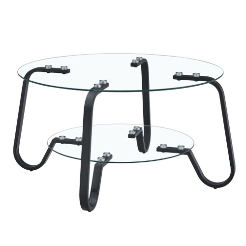 Retro Minimalist Style Metal Frame Double Layer Tempered Glass Coffee Table