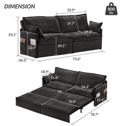 Pull Out Sofa Bed, Corduroy Convertible Sleeper Sofa Couch, Side Storage, And USB / C - Type Charging Ports Chair