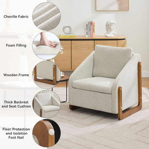Modern Upholstered Armchair With Wooden Side Frame