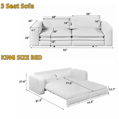 Sleeper Pull Out Sofa Bed, 3 In 1 Convertible Chaise Lounge