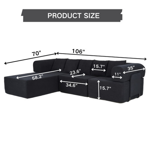 Modular L-Shaped Sectional Sofa With Deep Seat, Movable Chaise & 5 Pillows