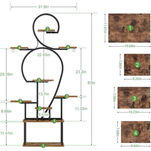 Plant Stand Indoor With Grow Light, 9 Tiered 63" Tall Indoor Plant Shelves For Multiple Plants - Walnut / Black