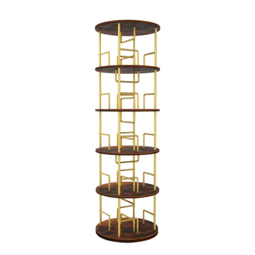 5 Tier 360 Rotating Bookshelf, Display Round Floor Standing Swivel Bookcase For Bedroom - Golden