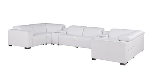 1208 - 8 Piece U Shaped Leather Sectional With 4 Power Recliner & Power Headrests - White