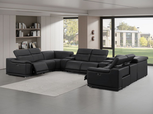 2679 - 10-Piece U-Shaped Power Reclining Sectional In Genuine Leather (4 Recliners) - Dark Gray