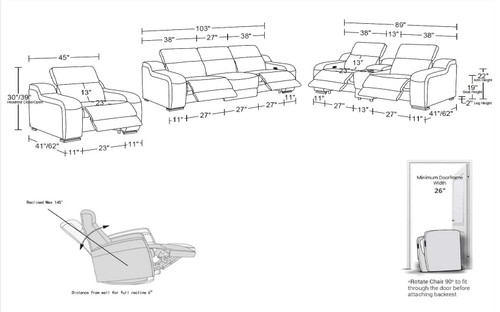 1116 - 7-Piece Modular Power Reclining Sofa, Loveseat & Chair Set In With 5 Power Recliners & Power Headrests