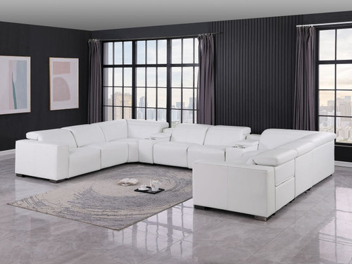 1208 - 10 Piece U Shaped Leather Sectional With 4 Power Recliners & Power Headrest