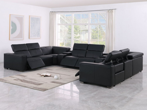 1208 - 10 Piece U Shaped Leather Sectional With 4 Power Recliners & Power Headrest