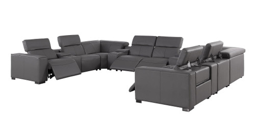 1208 - 12 Piece U Shaped Leather Sectional With 4 Power Recliners & Power Headrest