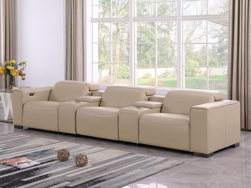1208 - Leather Sofa With 3 Power Recliners And Two Storage Consoles