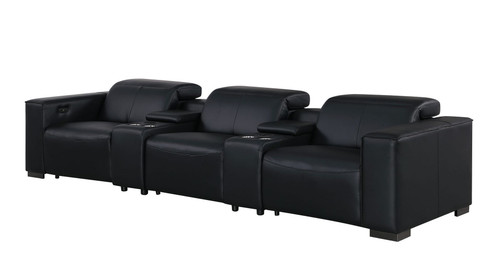 1208 - Leather Sofa With 3 Power Recliners And Two Storage Consoles